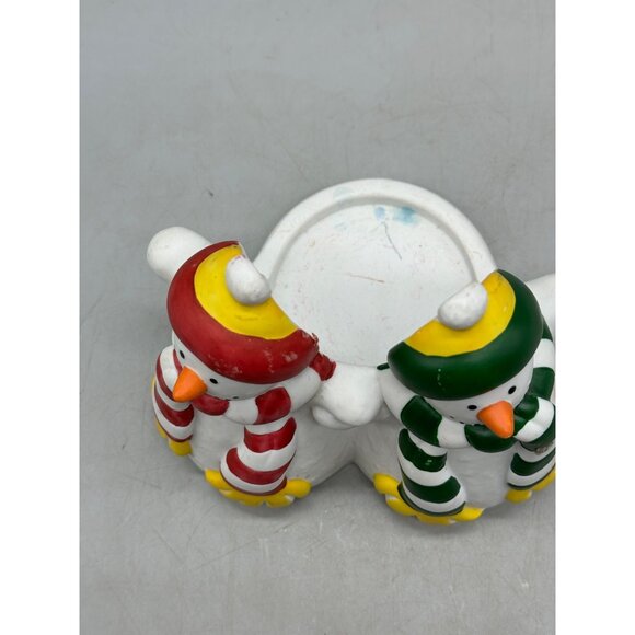 Partylite Christmas Snowman Pillar / Jar Candle Holder Ceramic Decor Used READ - Picture 2 of 9